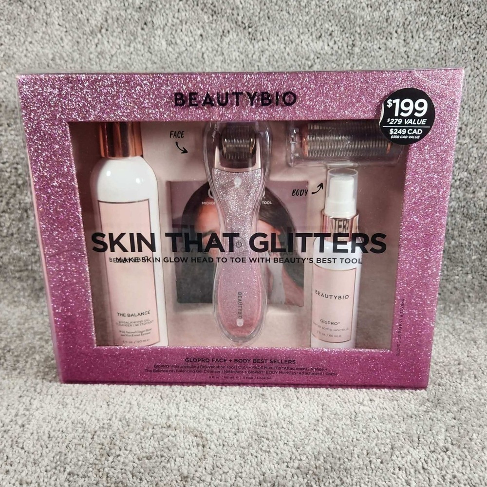 BeautyBio GloPRO Skin That Glitters Microneedling Set Pink Face Body